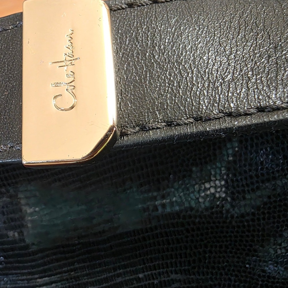 Cole Haan Black Leather Snakeskin Embossed Large Shoulder Bag Gold Turn Lock - Picture 13 of 13